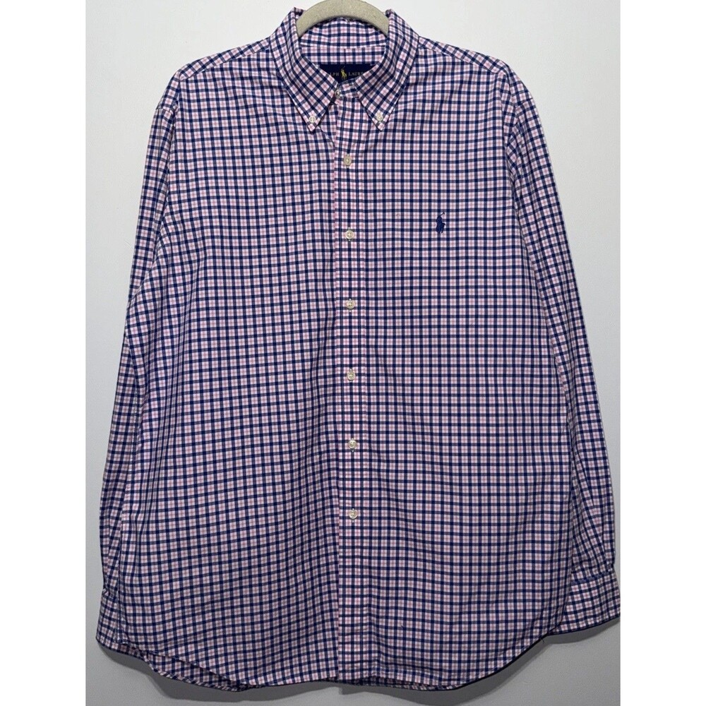 Ralph Lauren Shirt Mens L Blue White Plaid Classic Fit Button Down Long Sleeve